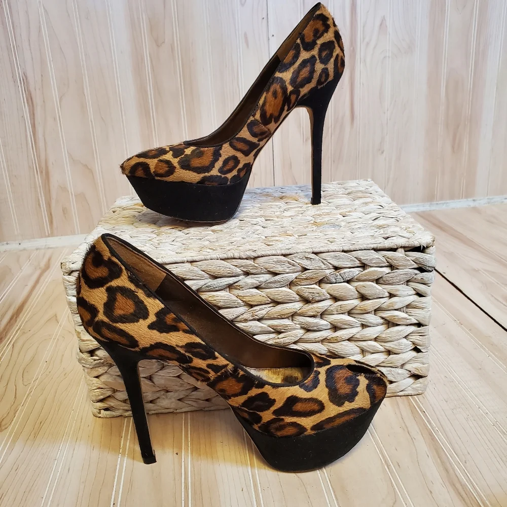 Sam Edelman Niland Cheetah Mob Wife Platform Stiletto Pumps 7.5M 90s Revival